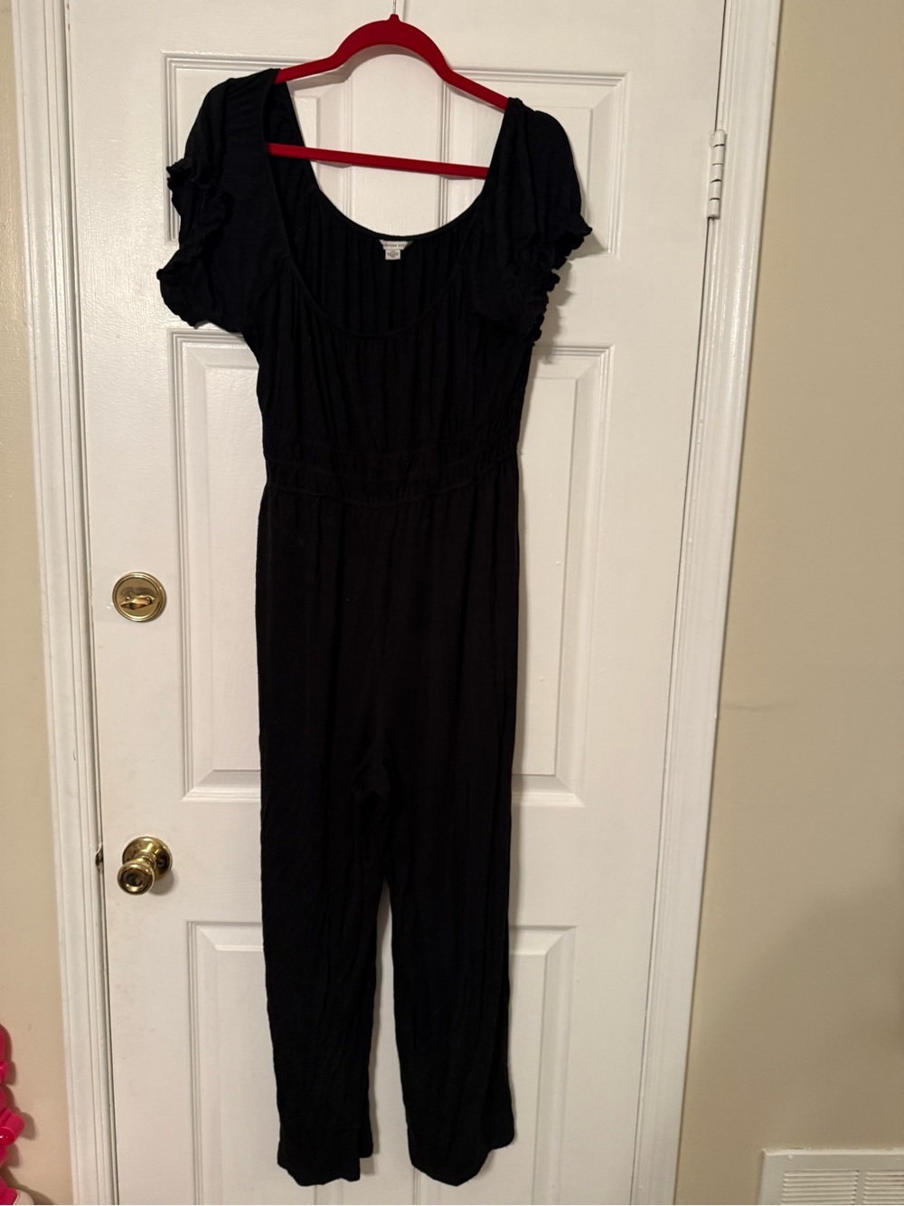 American Eagle Outfitters Black Short-Sleeve Scoop Neck Jumpsuit